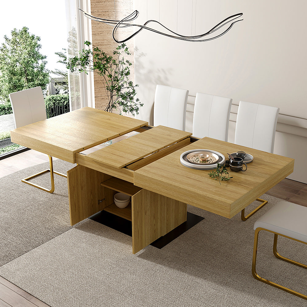 1800mm-2200mm Extendable Dining Table with Storage Japandi Rectangle Table for 8