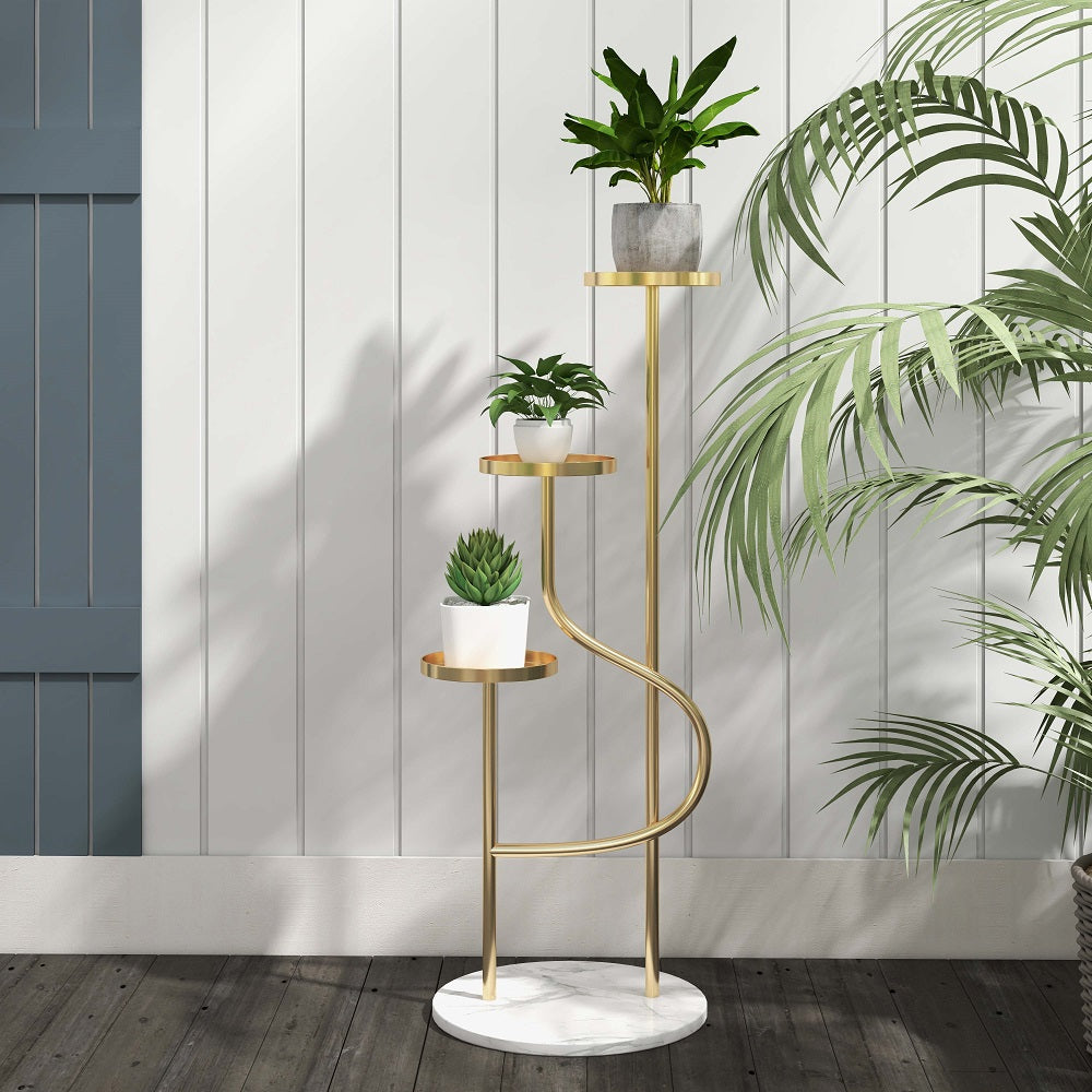 1080mm Tall Metal Plant Stand 3 Tier Modern Corner Ladder Planter in Gold