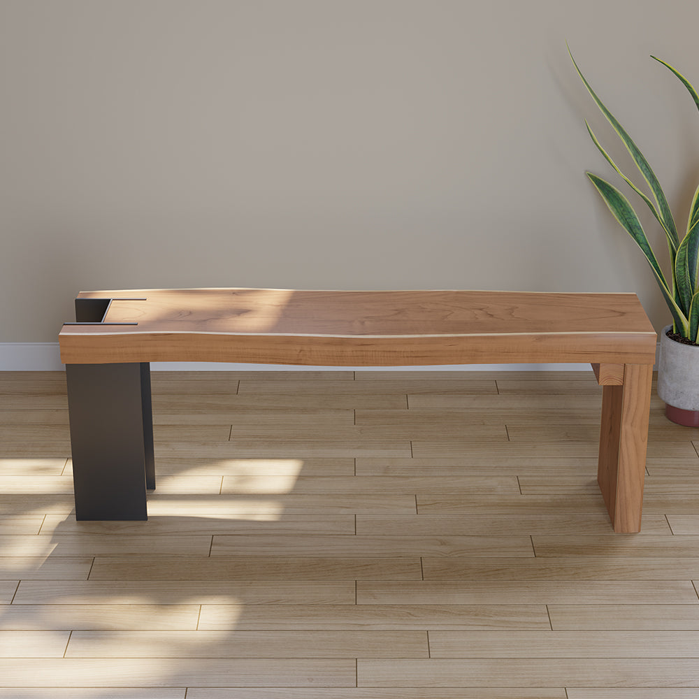 Natural Wood Entryway Bench Modern Bench with Steady Metal Legs