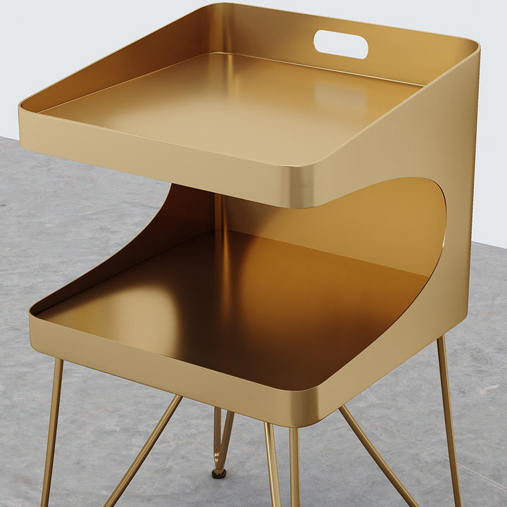 Modern Gold Metal Nightstand with 2 Shelves and Handle Bedside Table