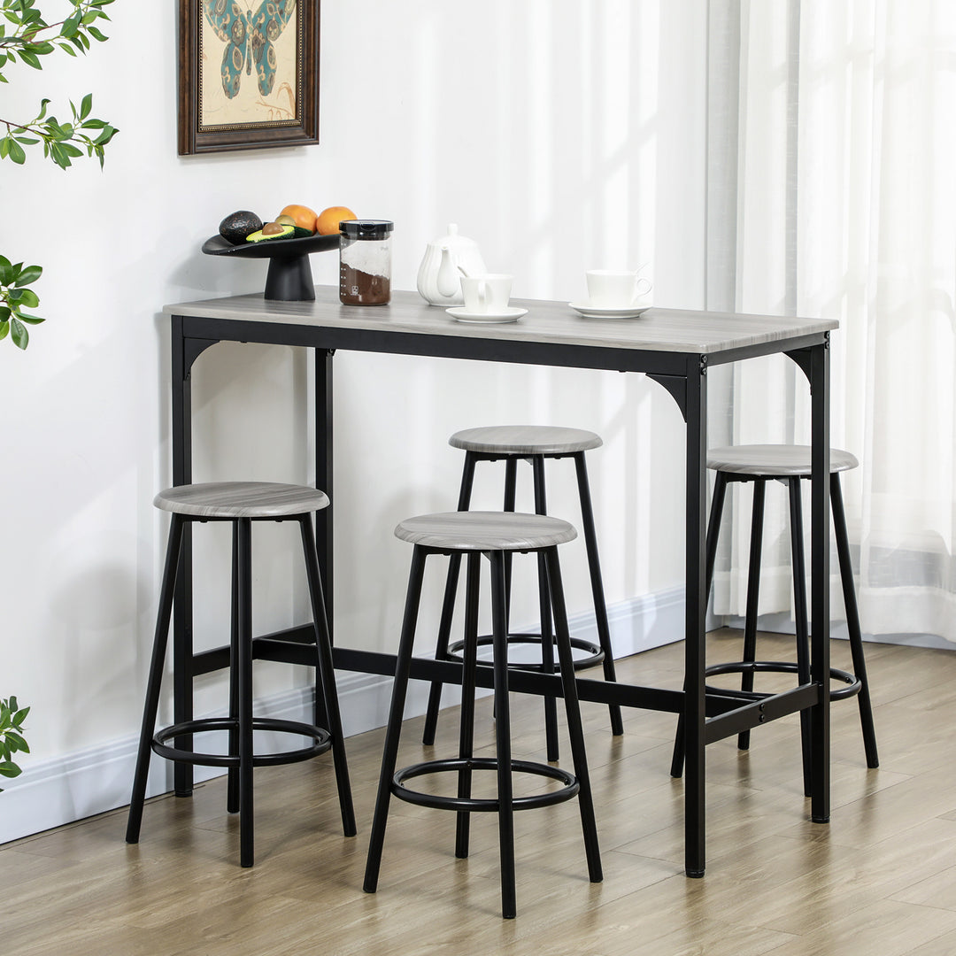 Five-Piece Industrial-Style Bar Table Set - Grey/Black