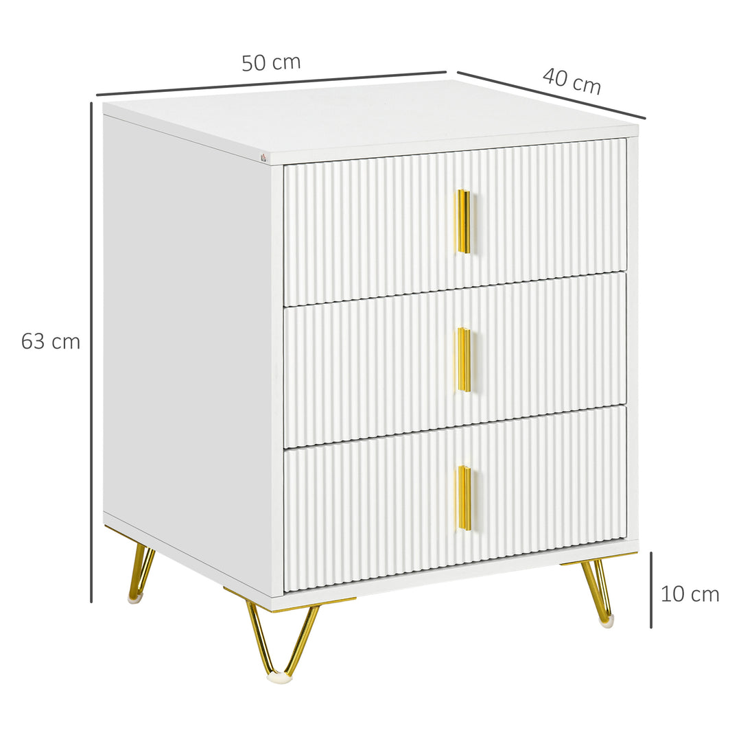 Elegant Chest of Three Drawers - White/Gold-Tone