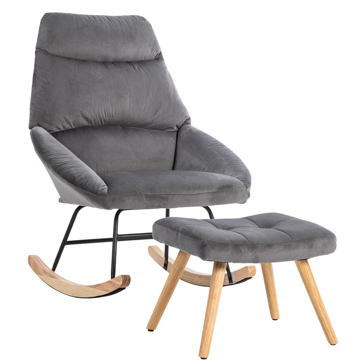 Footstool Armchair Rocking Chair with Soft Cushion and Wood Legs