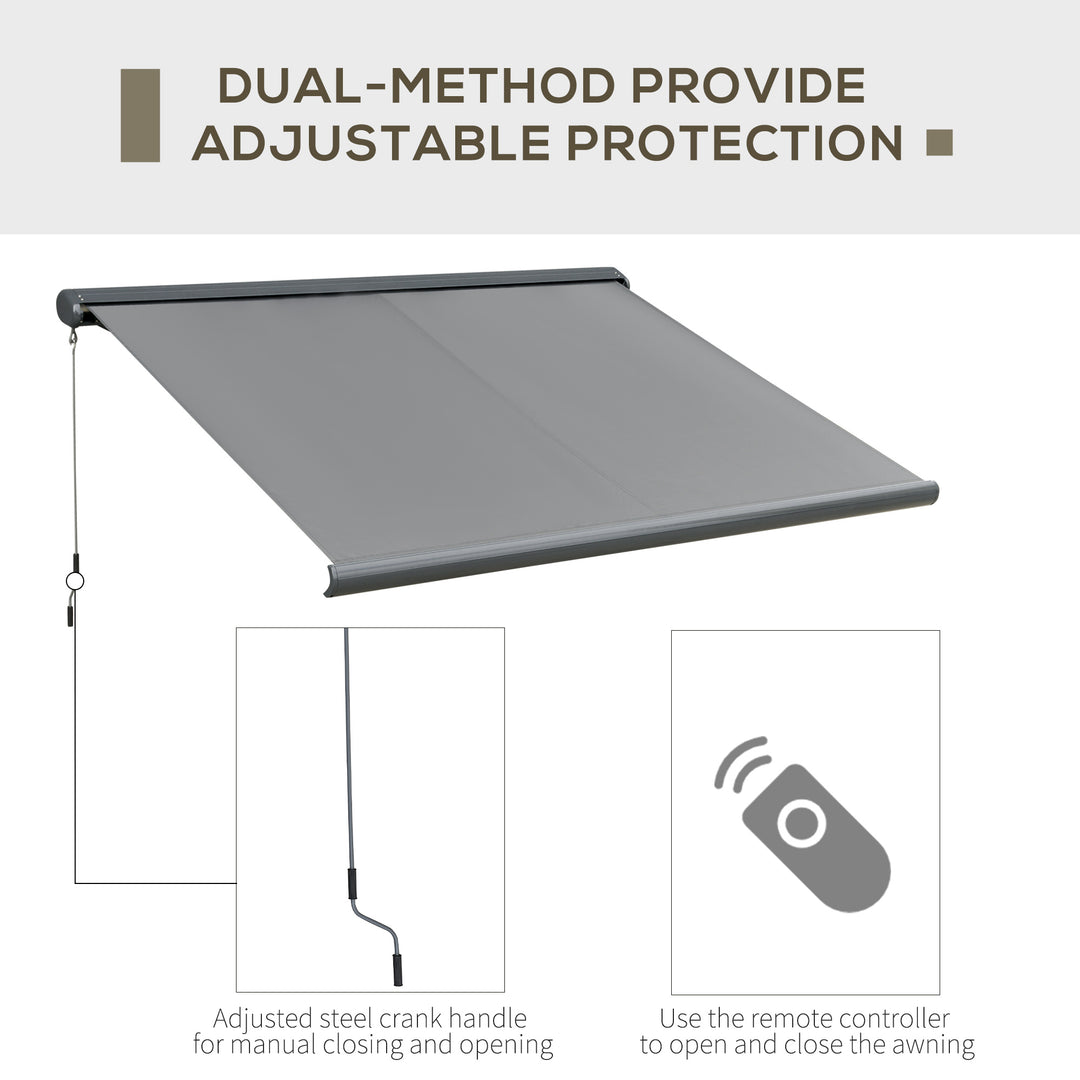 Retractable Manual Awning Cassette Electric Motorised Door Window Patio Canopy Sun Shade w/ R/C & LED