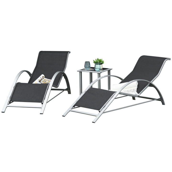 3 Pieces Lounge Chair Set Garden Outdoor Recliner Sunbathing Chair with Table