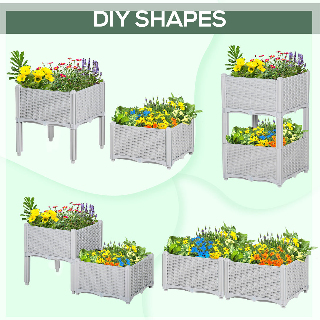 40cm x 40cm x 44cm Set of 2 Garden Raised Bed Elevated Patio Flower Plant Planter Box PP Vegetables Planting Container