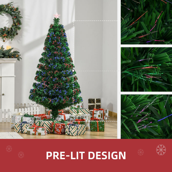 5FT Green Fiber Optic Xmas Tree Pre-Lit Fibre Optic Artificial Christmas Tree Multi-Colour