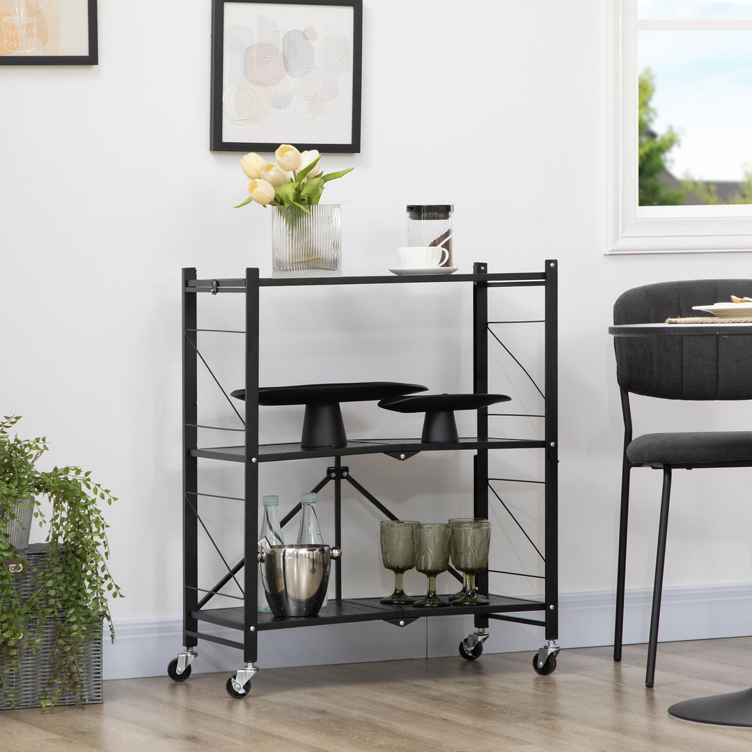 Wheeled Utility Trolley: Foldable 3-Tier Cart for Kitchen