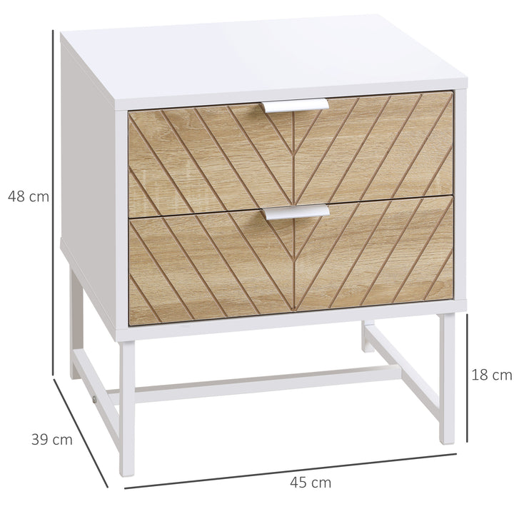 HOMCOM Modern Bedside Tables: Set of 2 with Drawers & Metal Frame