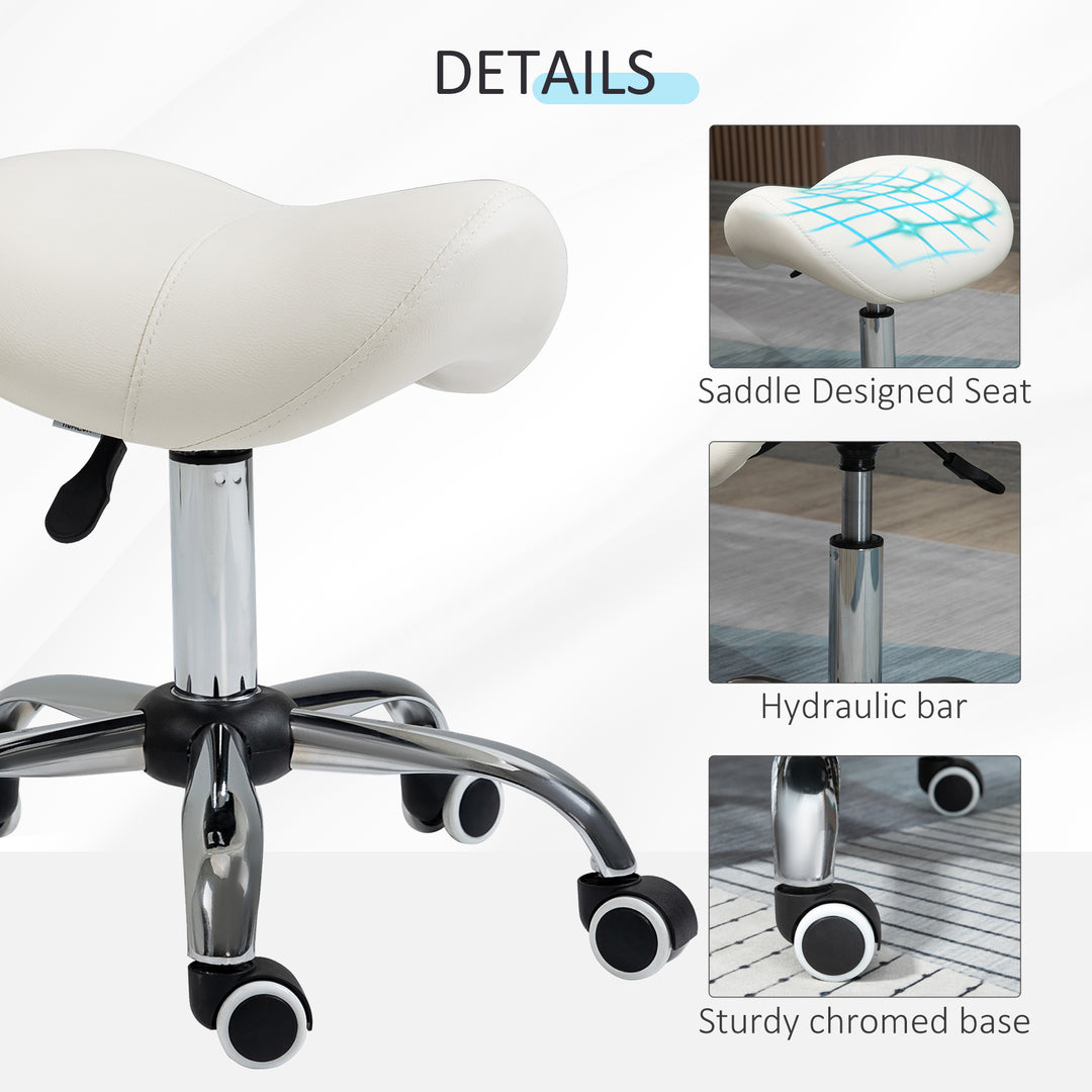 Cosmetic Stool 360° Rotate Height Adjustable Salon Massage Spa Chair Hydraulic Rolling Faux Leather Saddle Stool