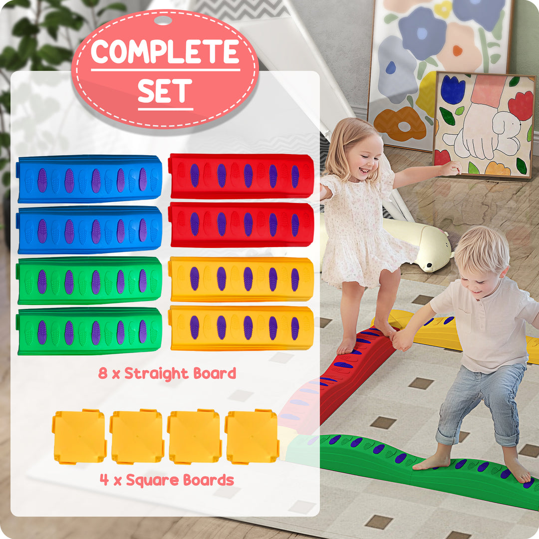 12PCs Kids Balance Beam Stepping Stones w/ Non-Slip Foot Pads