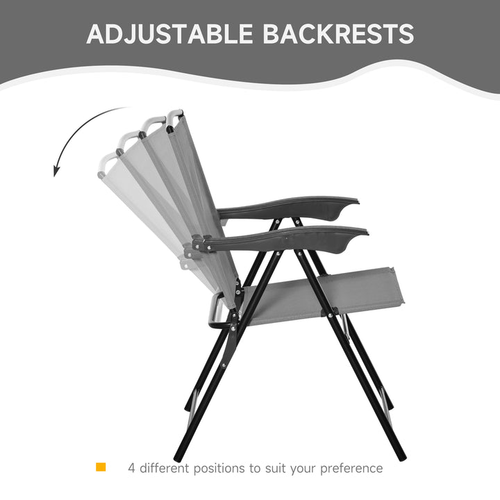 3 Piece Patio Furniture Bistro Set 2 Folding Chairs 1 Tempered Glass Table Adjustable Backrest - Grey