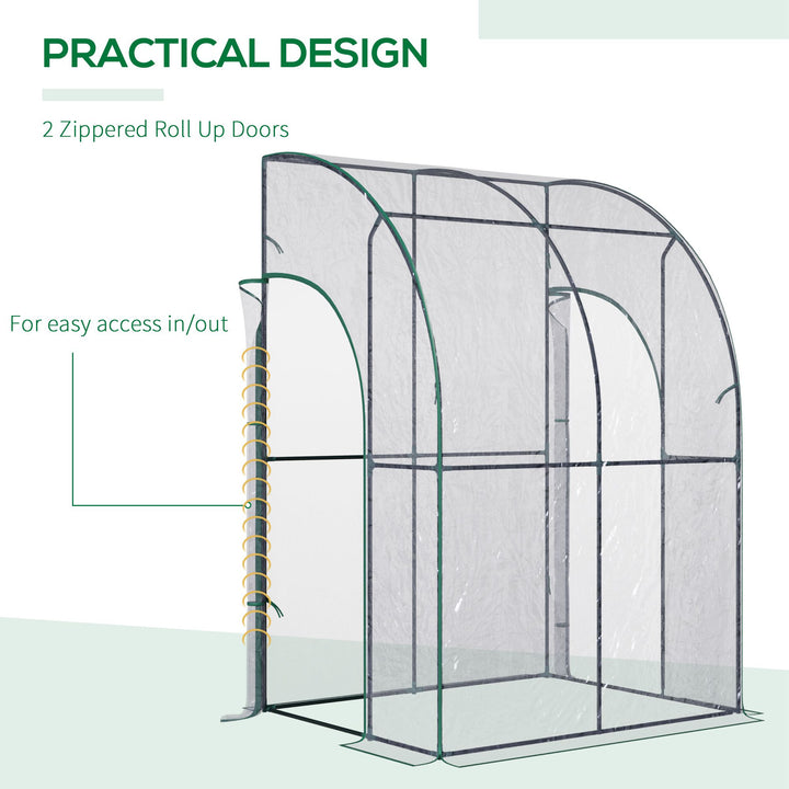 Walk-In Greenhouse Lean to Wall Tunnel Greenhouse with Zippered Roll Up Door PVC Cover Sloping Top