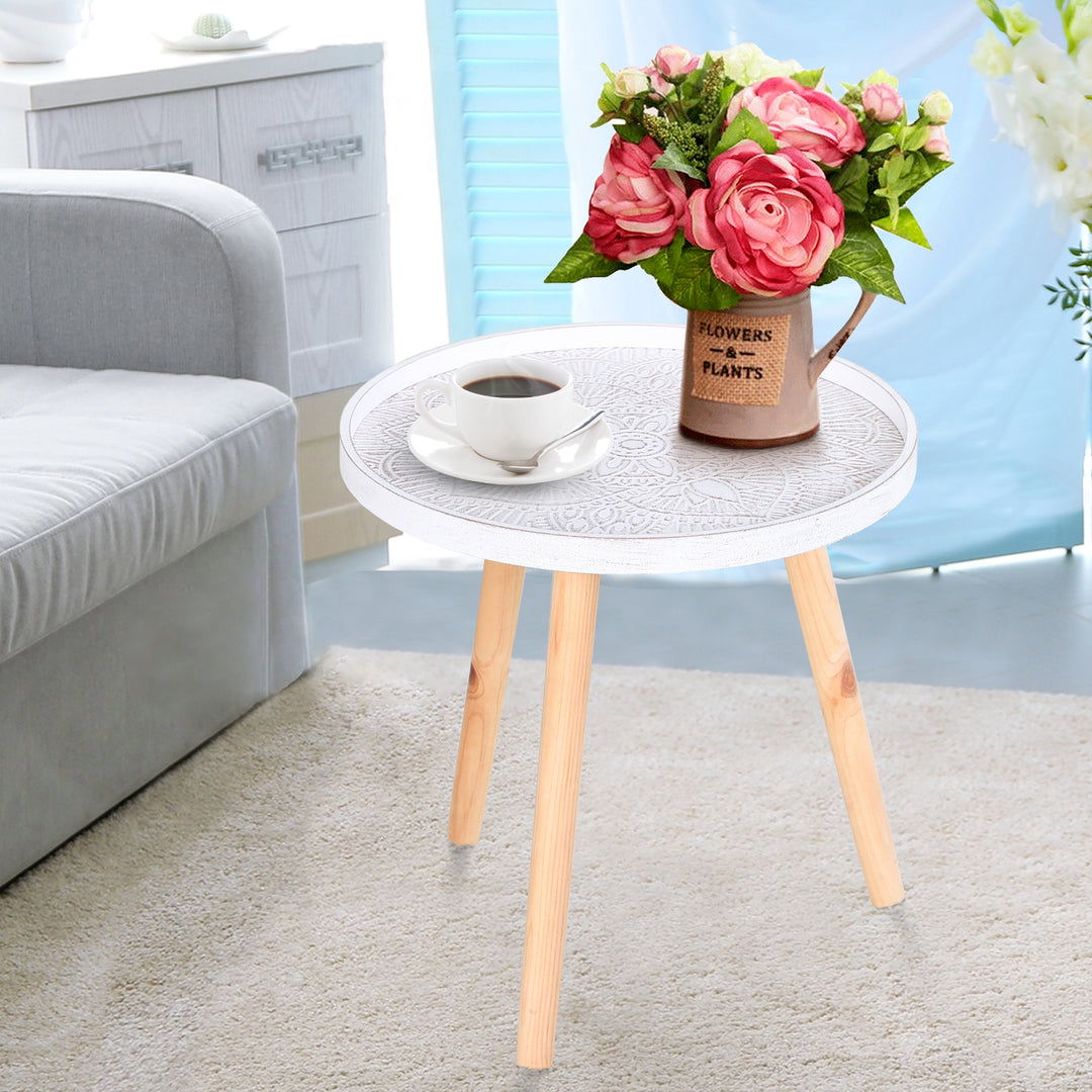 HOMCOM Elegant Flower Etched Side Table with Saucer Top