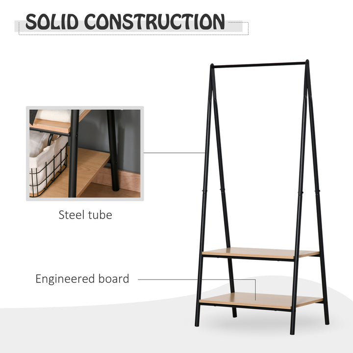 Garment Rack: Freestanding Metal Rail with 2-Tier Shelves