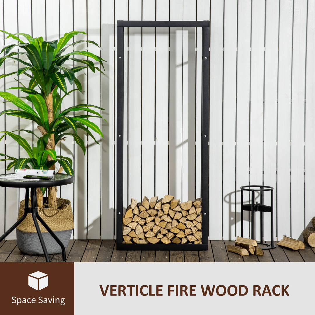 Metal Firewood Log Holder Tall Firewood Rack Indoor Outdoor Fireplace Wood Storage Shelf