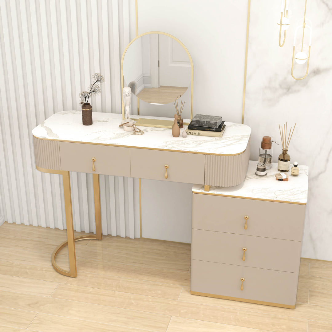 Makeup Vanity Extendable with 5-Drawer Dressing Table & Vanity Stool Set