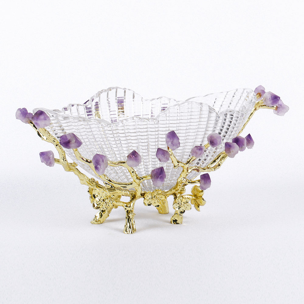 Glass Branch Fruit Bowl Decor Basket Decor Serving Tray in Gold & Purple