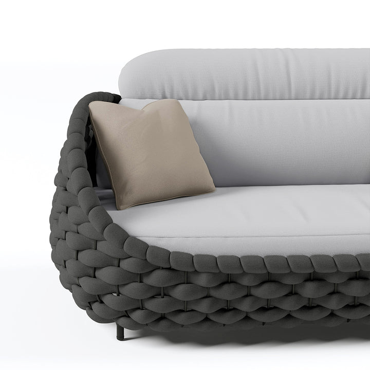 Tatta 2-Seater Woven Rope Outdoor Sofa Patio Loveseat Removable Cushion Gray & Black