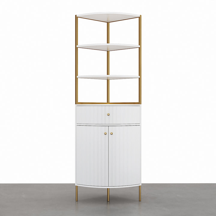 1900mm Modern White Etagere Bookshelf 1 Drawer & 2 Doors Wooden Tall Bookcase with Rich Storage