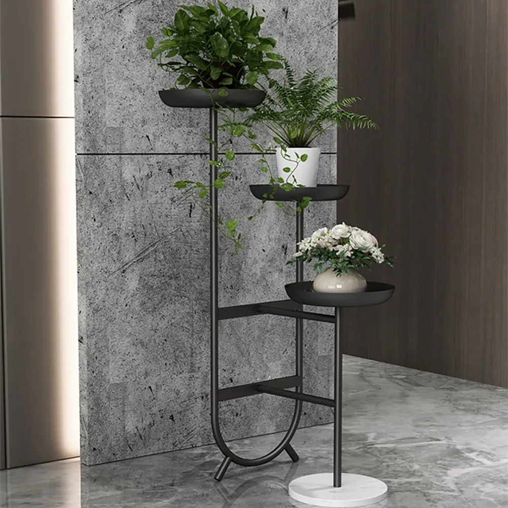 Chic Unique Shaped Metal Standing Plant Stand in Black