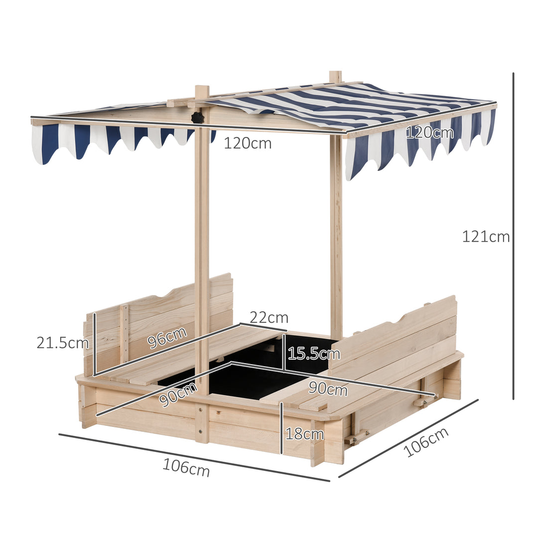 Children Cabana Sandbox Kids Square Wooden Sandpit Outdoor Backyard Playset Play Station Adjustable Canopy