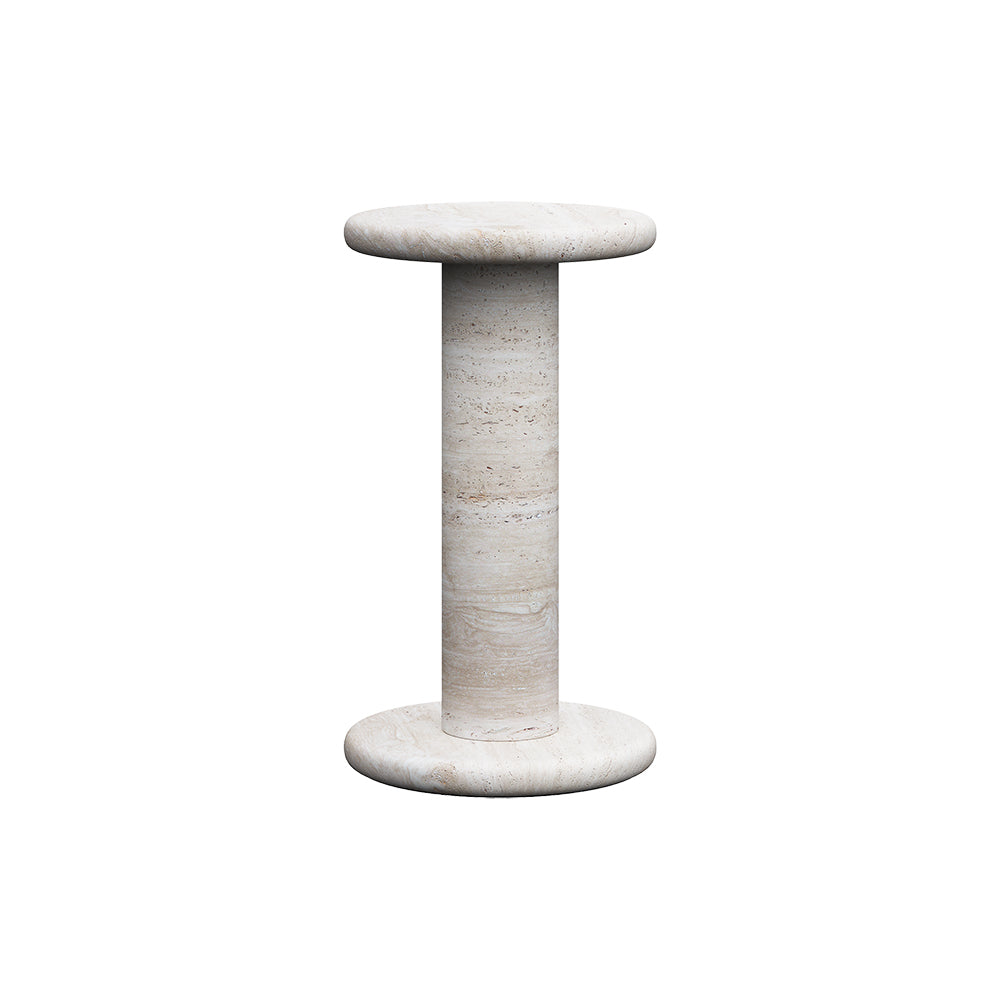 Beige Round Travertine Side Table 320mm Modern End Table