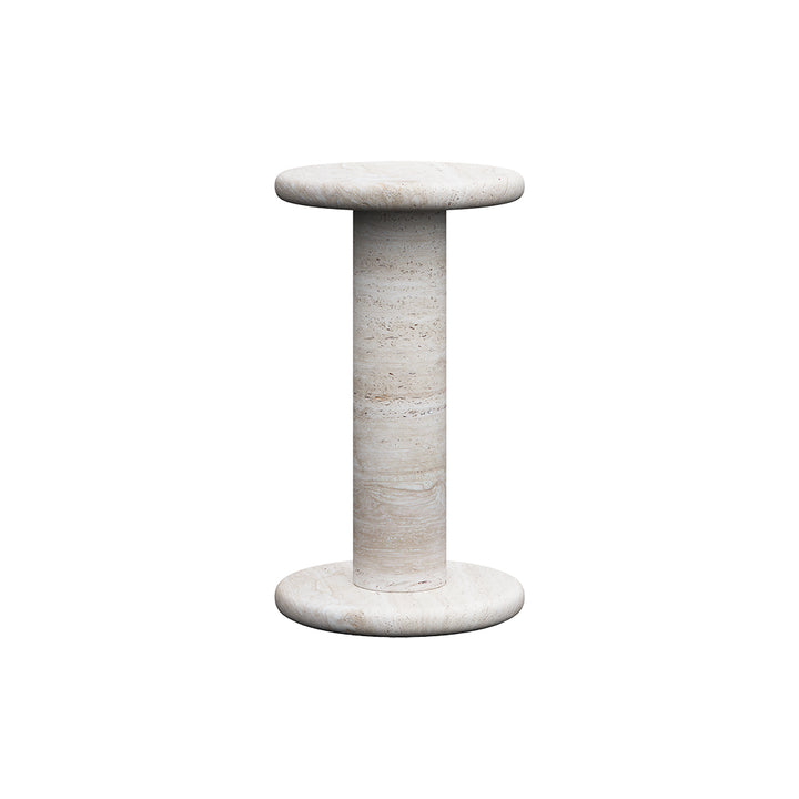 Beige Round Travertine Side Table 320mm Modern End Table