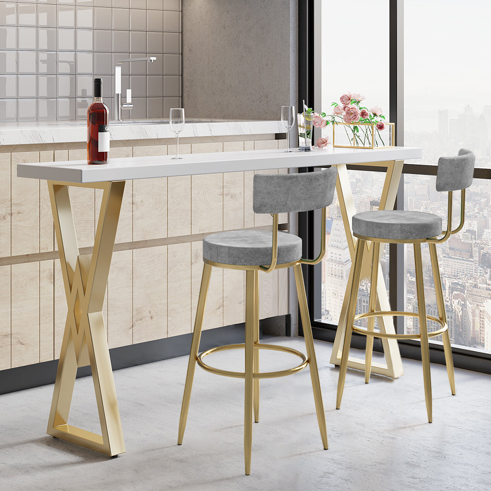 Modern Gray Velvet Breakfast Bar Stool Velvet Upholstery with Back Metal Bar Stool for Kitchen Island