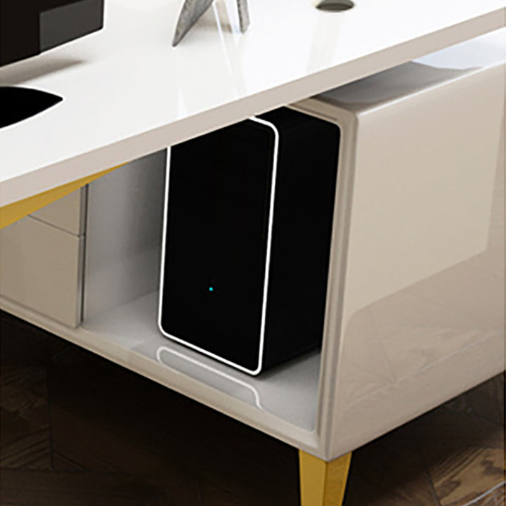 Hungled 1400mm Modern Rectangular Writing Desk Computer Desk with Side Cabinet & Drawers