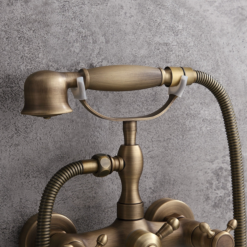 Chester Classic Style Antique Brass Wall Mount Clawfoot Tub Filler with Hand Shower