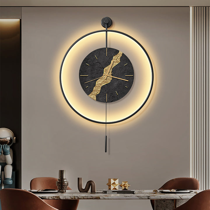 Black & Gold LED Light Pendulum Wall Clock Metal Wall Art Silent Wall Clock