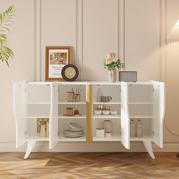 1500mm Modern White Sideboard Buffet with Doors Curved Credenza Adjustable Shelves