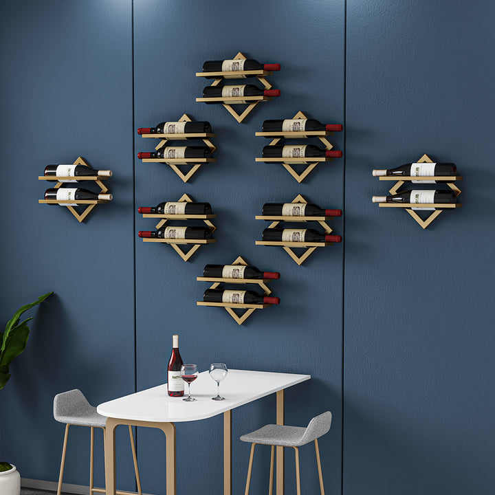 Gold Wall Mounted Wine Bottle Rack 6 Piece 12 Bottle Metal Hanging Wine Rack