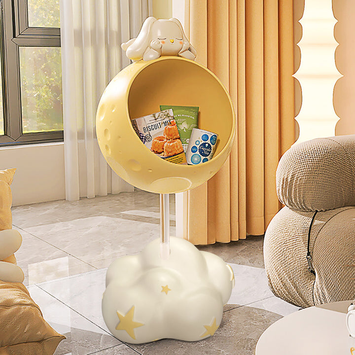 Cute Flying Rabbit Side Table with Open Storage Floor Resin Bunny End Table