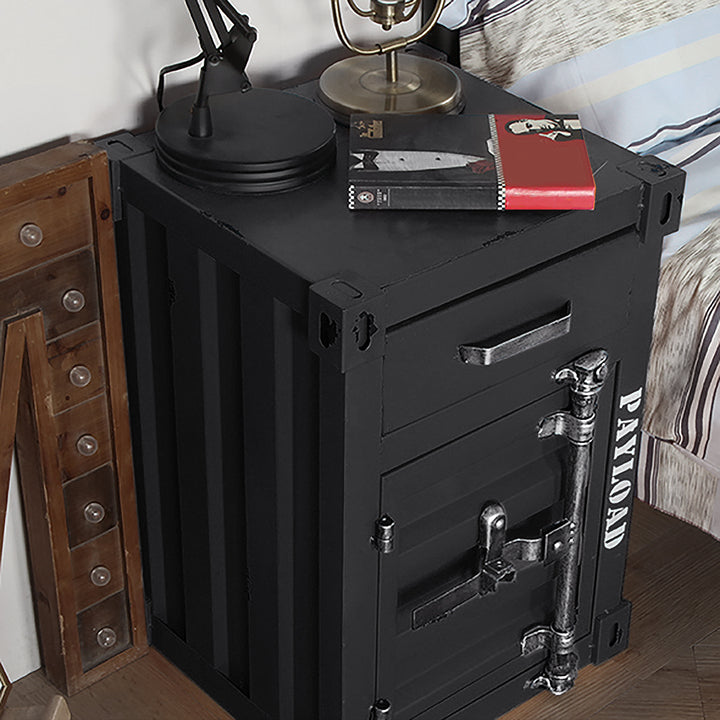 Ctainer Industrial Loft Black Nightstand Retro Bedside Storage Cabinet with Door & Drawer