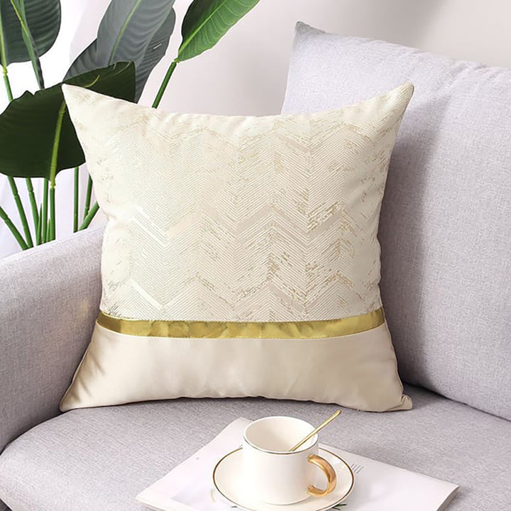 450mm x 450mm Modern Off White & Gold Throw Pillow Cover PU Leather Cushion Protector