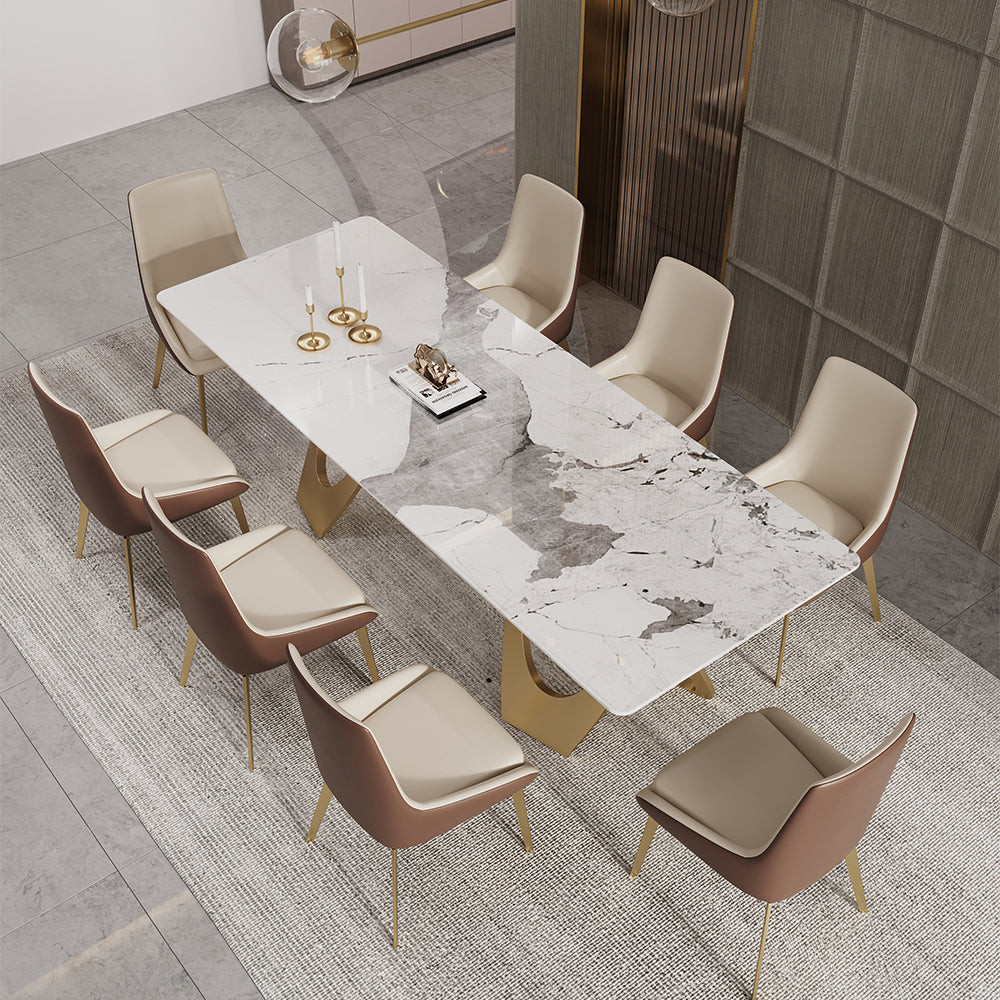 71" Contemporary Dining Table in Gold for 8 Seaters with Sintered Stone Top