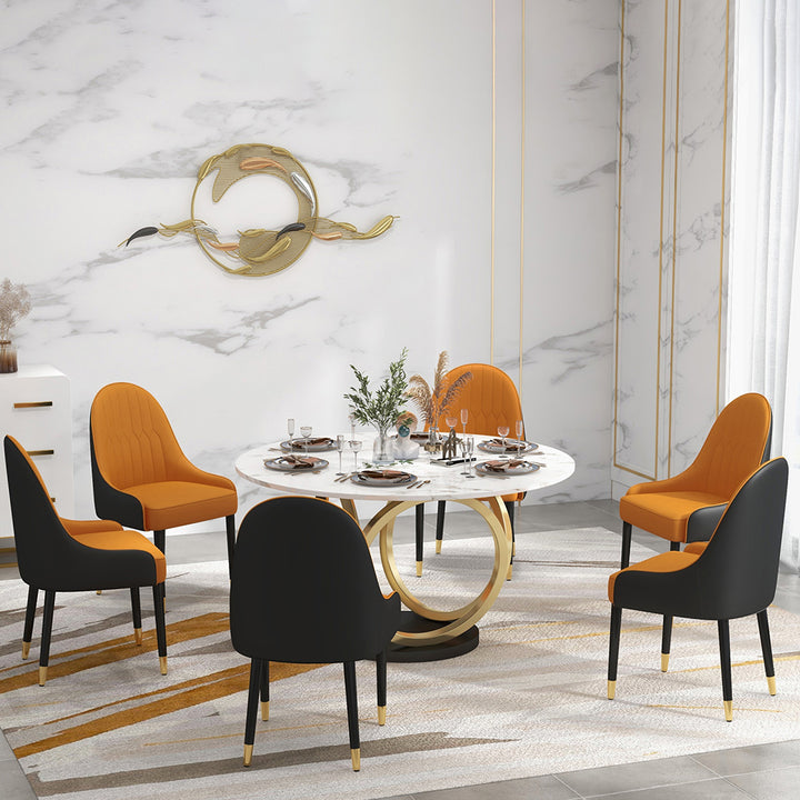 Set of 2 Modern Dining Chairs PU Leather with Upholstered in Orange & Black Dining Room Chairs