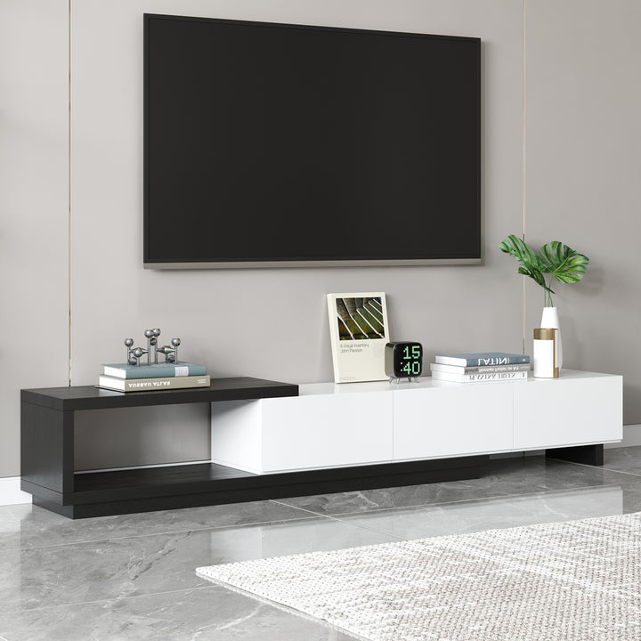 Quoint Modern TV Stand Retracted & Extendable 3-Drawer Media Console for TV Up to 2550mm