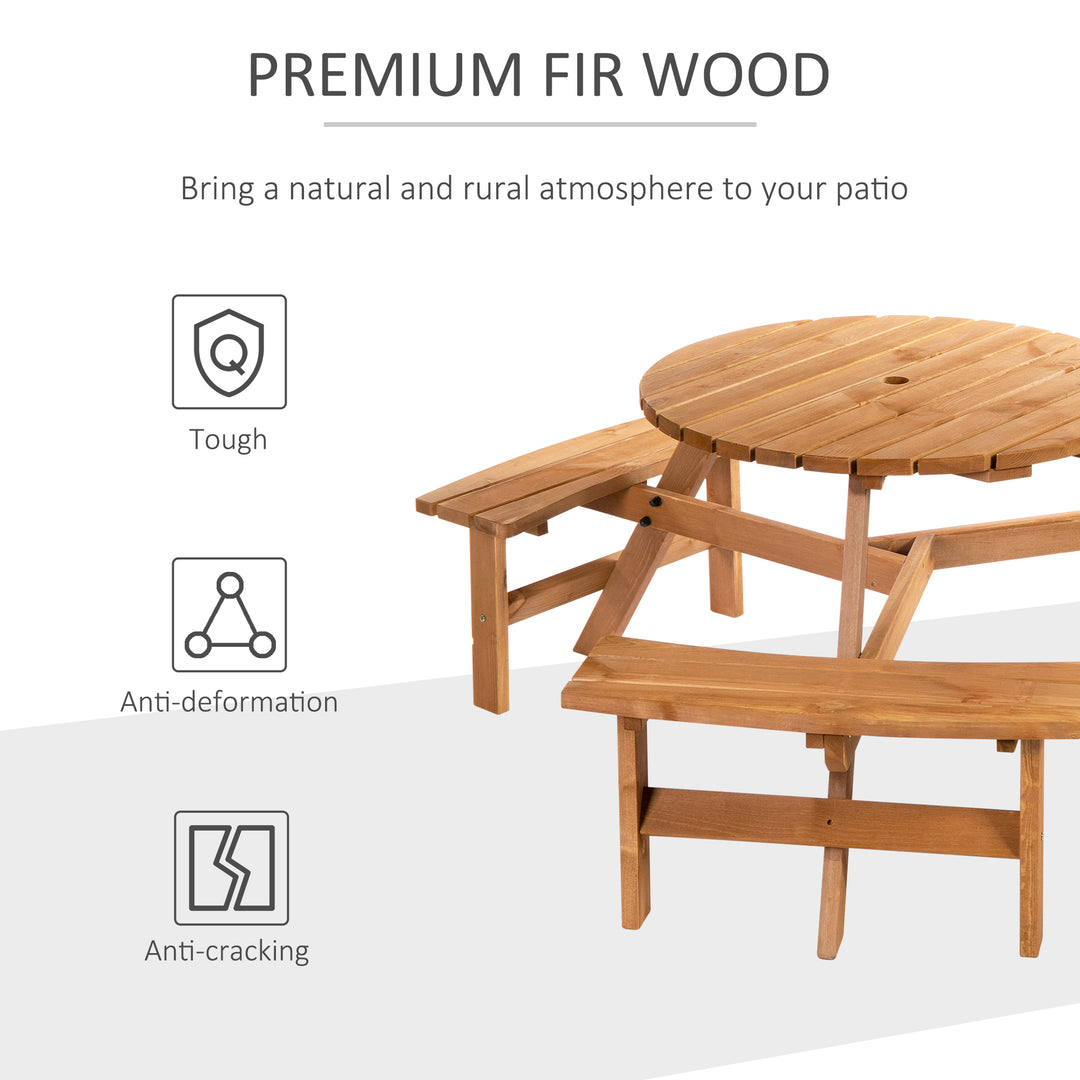 Fir Wood Pub Set: 6-Seater Heavy-Duty Outdoor Dining Suite with Parasol Hole