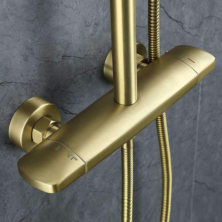 250mm Modern Luxury Exposed Shower Fixture Thermostatic Rainfall Shower Head Gold