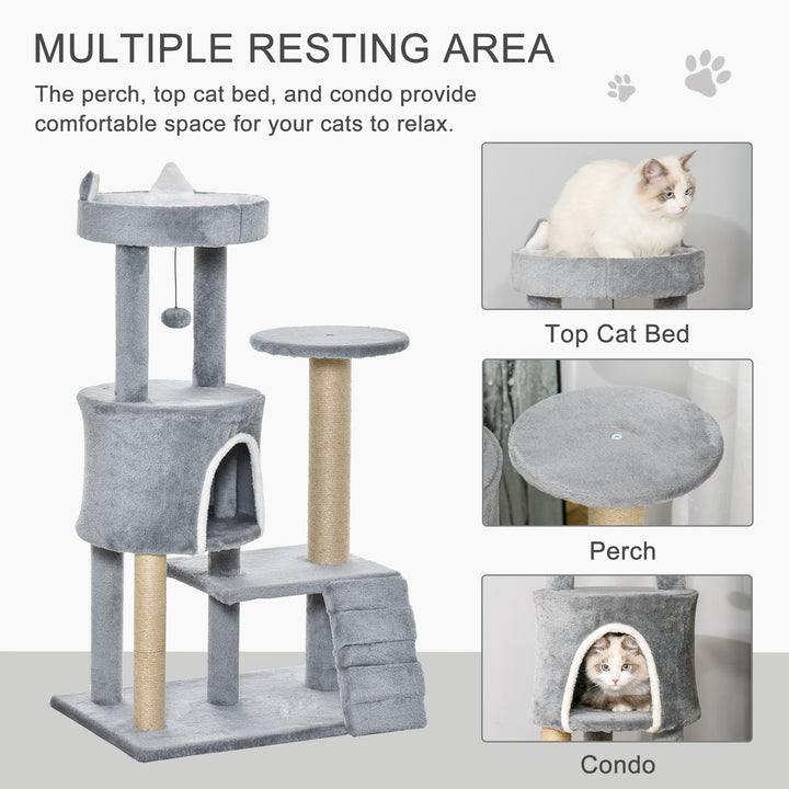 100cm Cat Tree Tower Condo Multi Platform Kitty Cat Center with Climbing Ladder Scratching Post Hanging Toy Ball