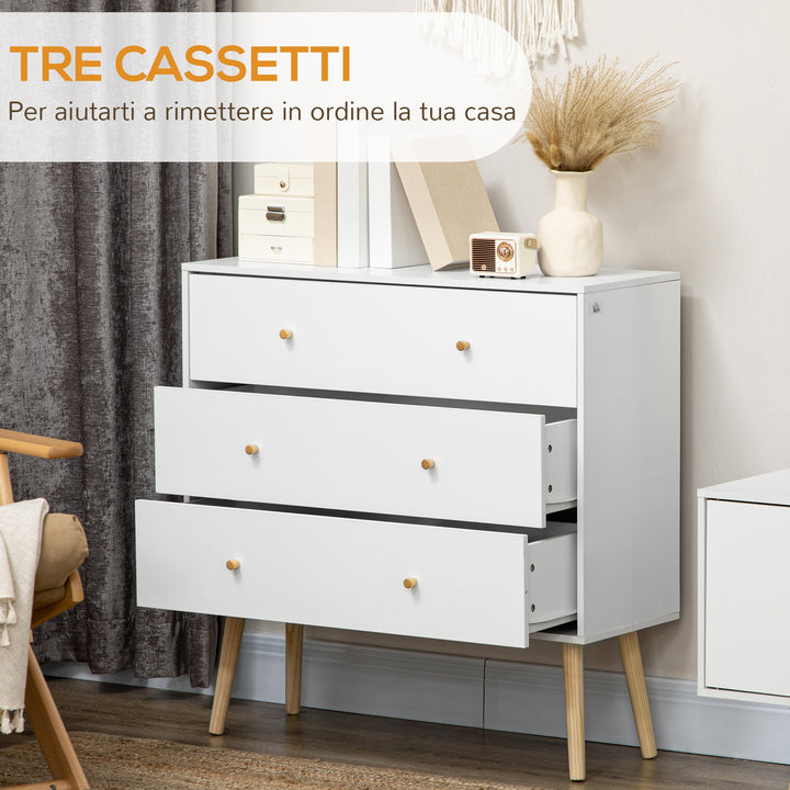 3-Drawer Chest with Wooden Legs - White