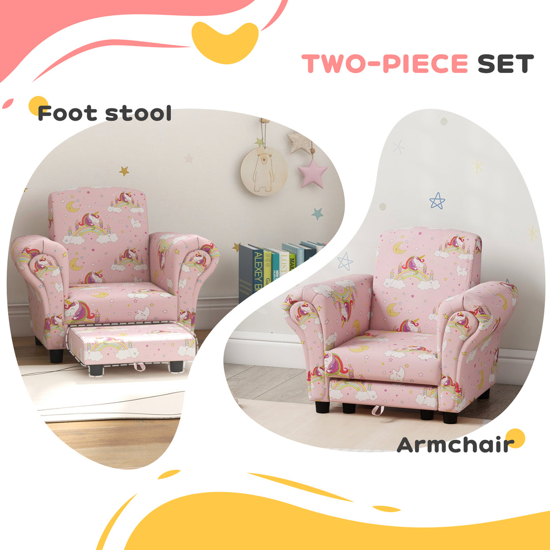 2 Piece Kids Sofa Set with Unicorn Design