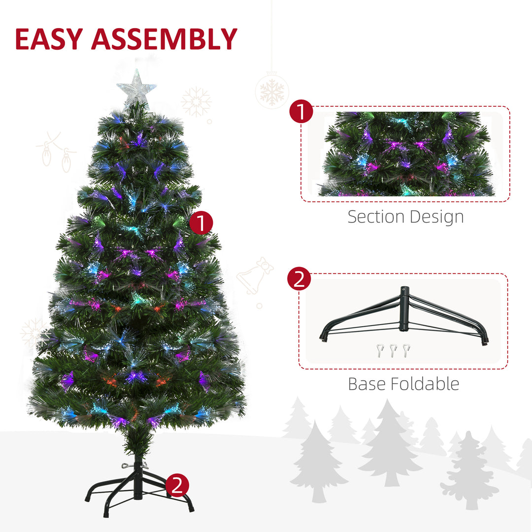 HOMCM 1.2m Tall Artificial Tree Fiber Optic Colorful LED Pre-Lit Holiday Home Christmas Decoration with Flash Mode