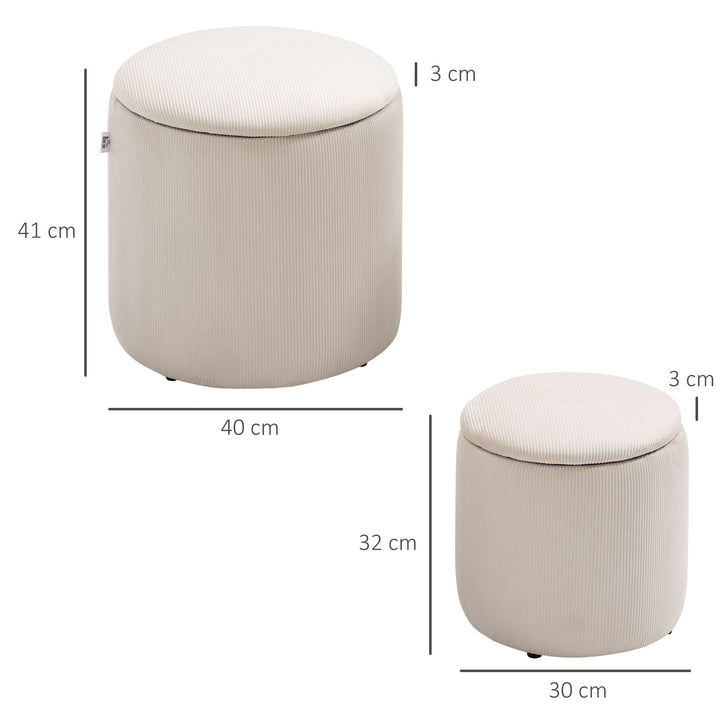 Set of 2 White Modern Storage Ottomans with Removable Lid