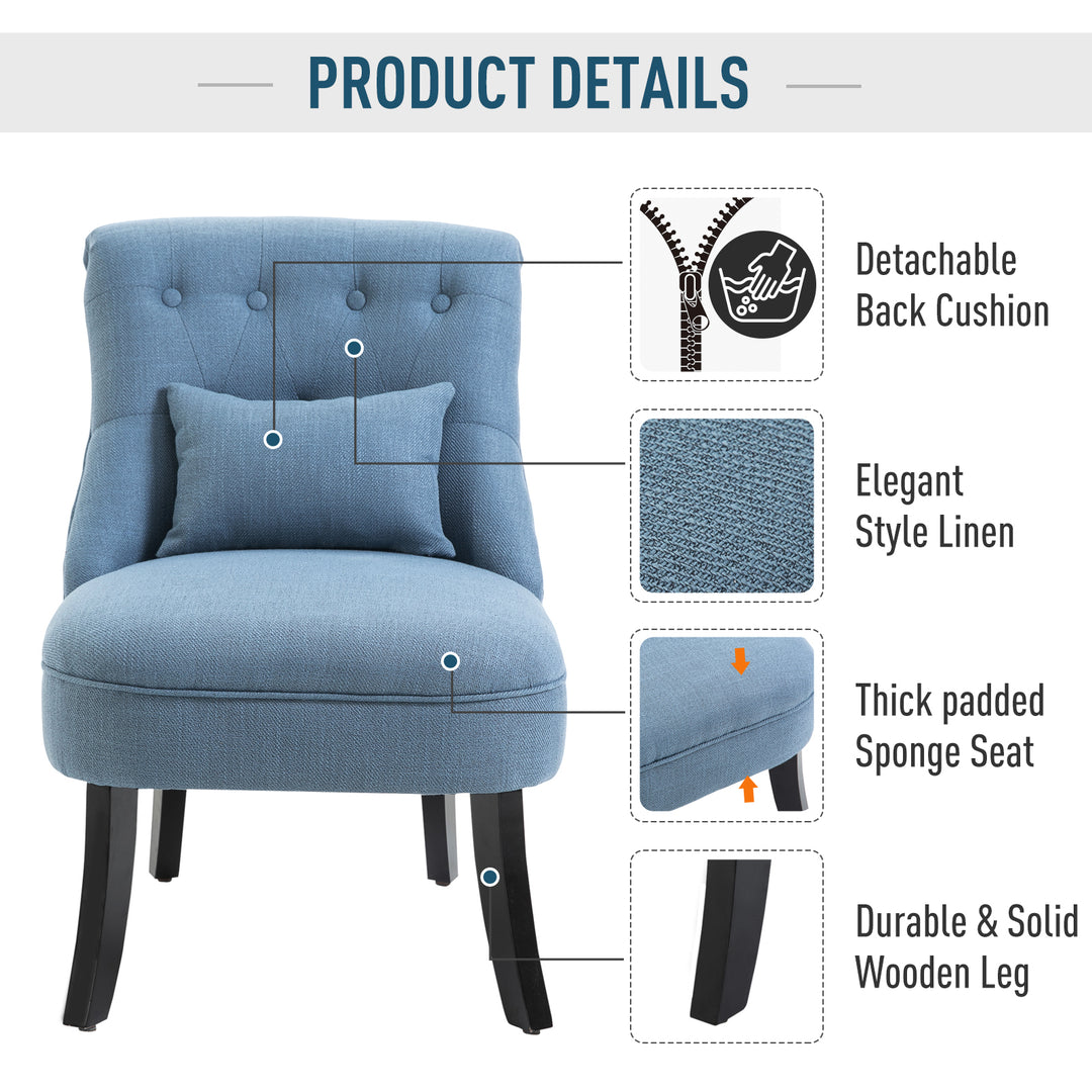 Fabric Single Sofa Dining Chair Tub Chair Upholstered W/ Pillow Solid Wood Leg Home Living Room Furniture Set of 2 Blue