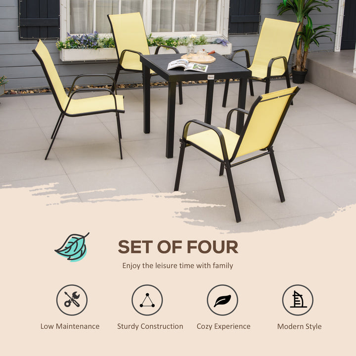 Set of 4 Garden Dining Chair Set Stackable Outdoor Patio Furniture Set with High Back and Armrest