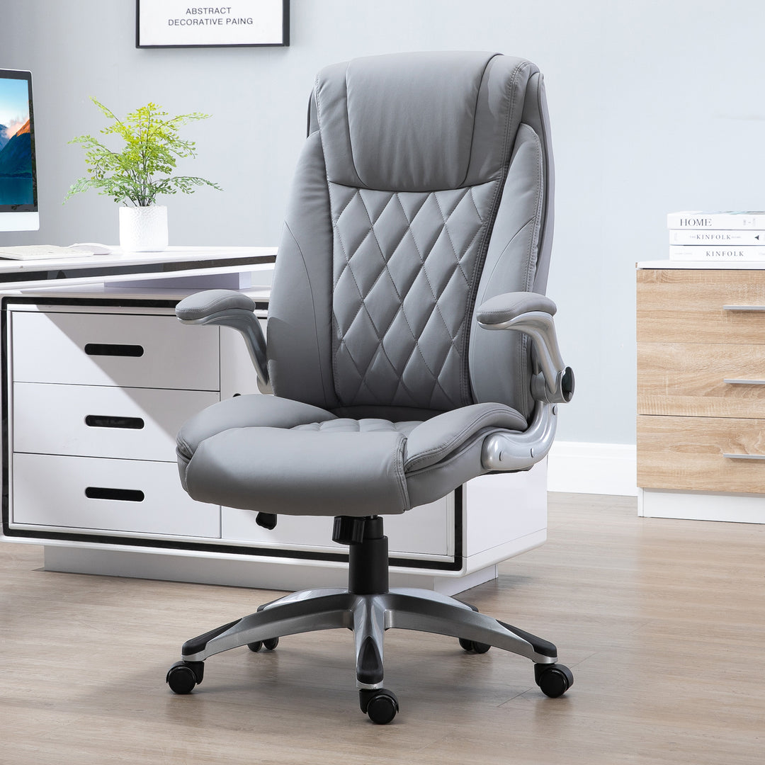 Vinsetto High Back Executive Office Chair, PU Leather, Flip-up Arm, Adjustable, Grey